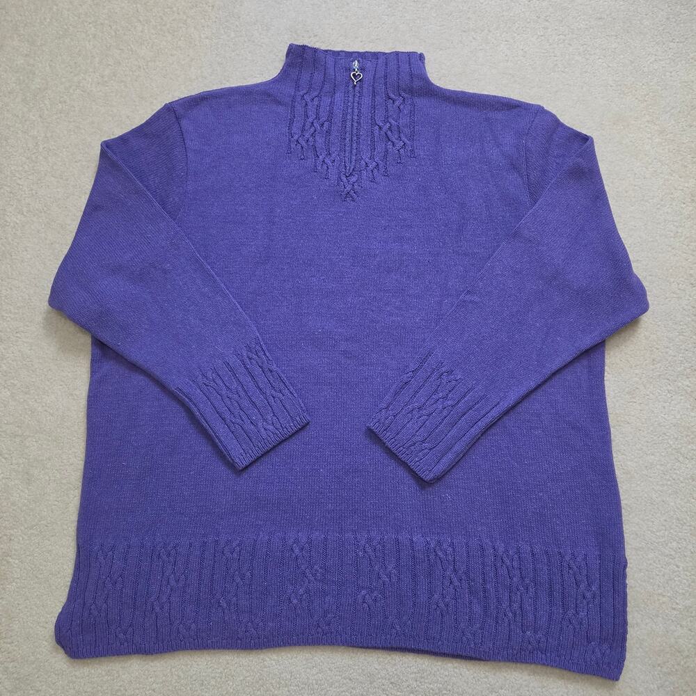 NWT Y2K Vintage 3X Coldwater Creek Cable Fisherman Knit Sweater Purple Preppy
